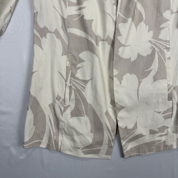 Alfani Floral Linen Cardigan Size Small Long Tan Draped Open Front Ruched Sleeve - Picture 6 of 16